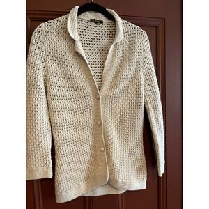 Loro Piana 100% Cashmere Crochet Knit Cardigan Beige Cream IT 42